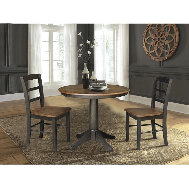 36 in. Wood Dining Table with 2 Madrid Ladderback Chairs in Hickory/Washed Coal