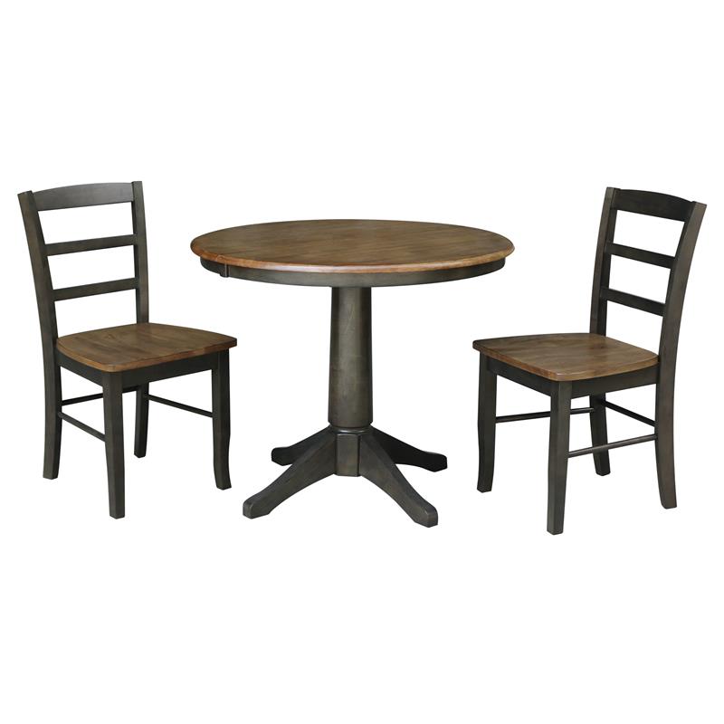 36 in. Wood Dining Table with 2 Madrid Ladderback Chairs in Hickory/Washed Coal