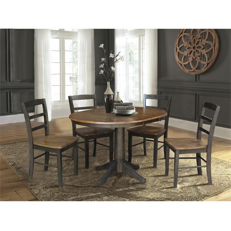 36 in. Wood Dining Table with 4 Madrid Ladderback Chairs in Hickory/Washed Coal