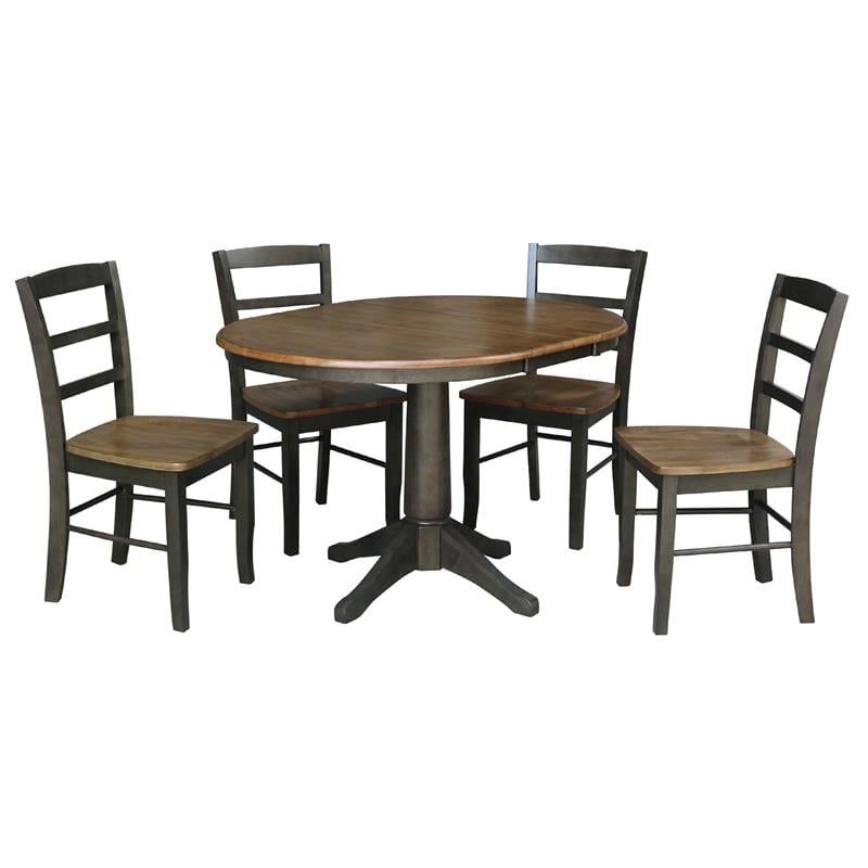 36 in. Wood Dining Table with 4 Madrid Ladderback Chairs in Hickory/Washed Coal