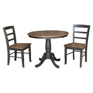 36 in. Wood Dining Table with 2 Madrid Ladderback Chairs in Hickory/Washed Coal