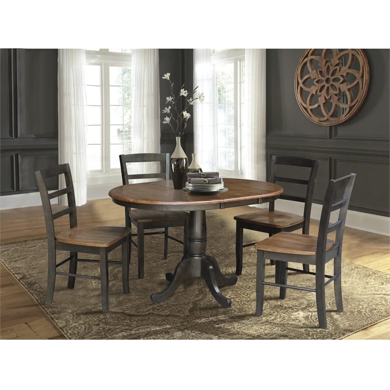 36 in. Wood Dining Table with 4 Madrid Ladderback Chairs in Hickory/Washed Coal