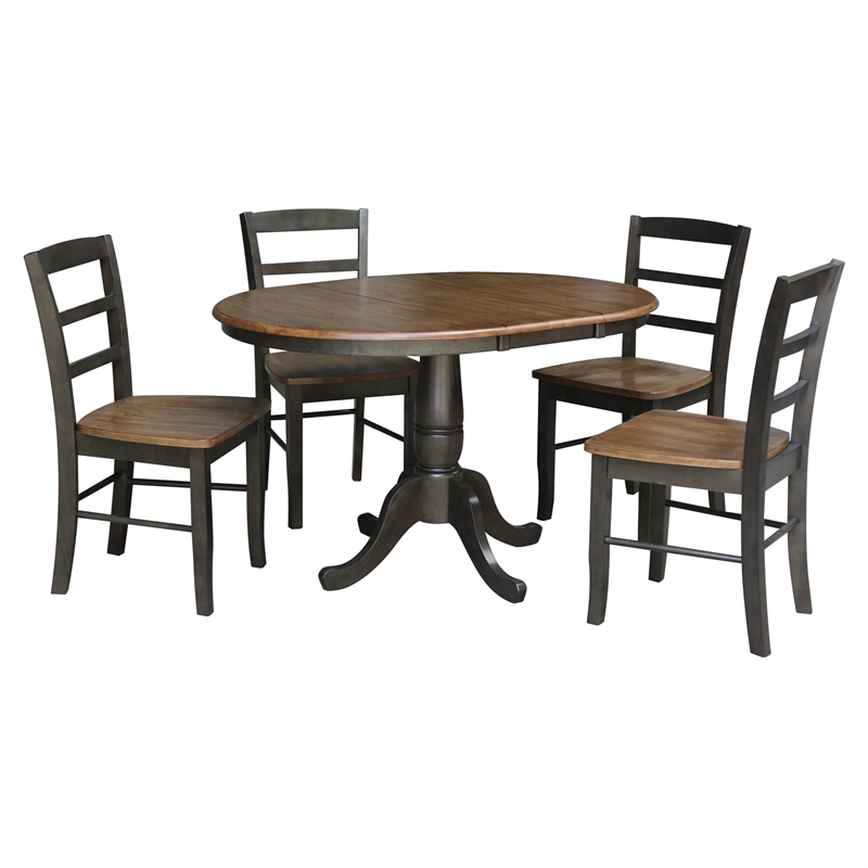 36 in. Wood Dining Table with 4 Madrid Ladderback Chairs in Hickory/Washed Coal