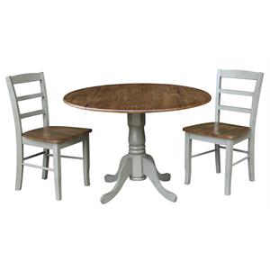 42 in. Wood Dining Table with 2 Madrid Chairs in Distressed Hickory/Washed Coal