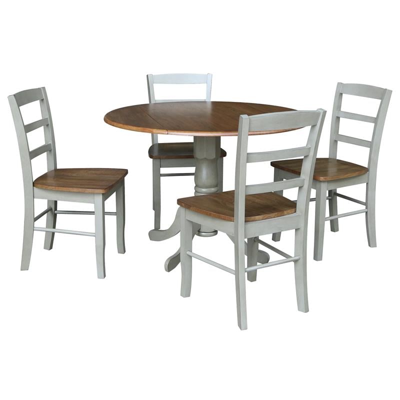 42 in. Wood Dining Table with 4 Madrid Chairs in Distressed Hickory/Washed Coal