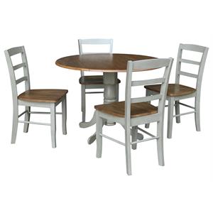 42 in. Wood Dining Table with 4 Madrid Chairs in Distressed Hickory/Washed Coal