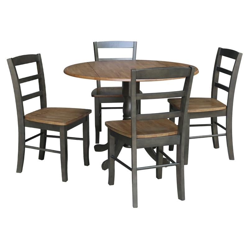 42 in. Wood Dining Table with 4 Madrid Ladderback Chairs in Hickory/Washed Coal