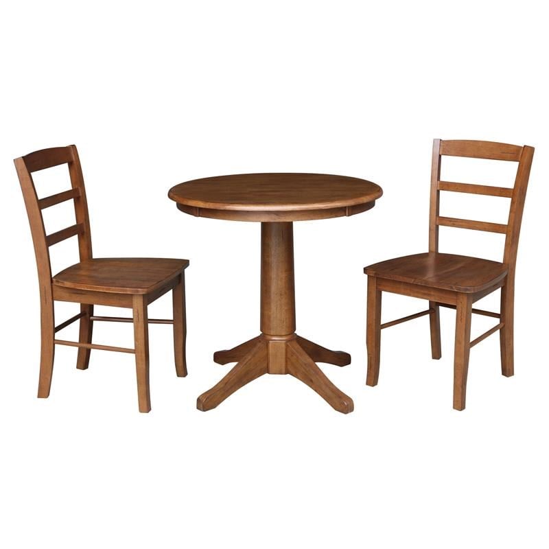 30 in. Wood Dining Table with 2 Madrid Ladderback Chairs in Distressed Oak