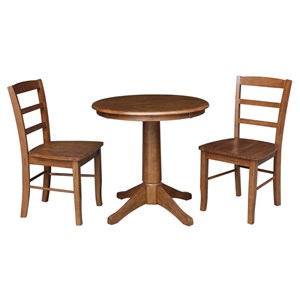 30 in. Wood Dining Table with 2 Madrid Ladderback Chairs in Distressed Oak