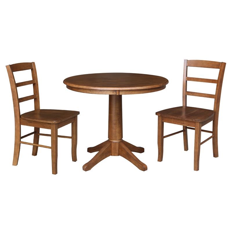36 in. Wood Dining Table with 2 Madrid Ladderback Chairs in Distressed Oak
