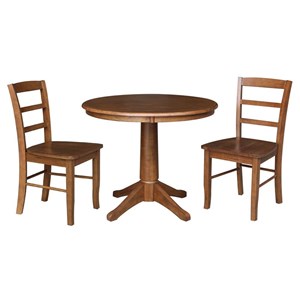 36 in. Wood Dining Table with 2 Madrid Ladderback Chairs in Distressed Oak