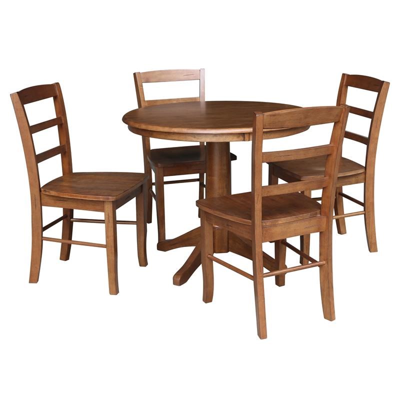 36 in. Wood Dining Table with 4 Madrid Ladderback Chairs in Distressed Oak