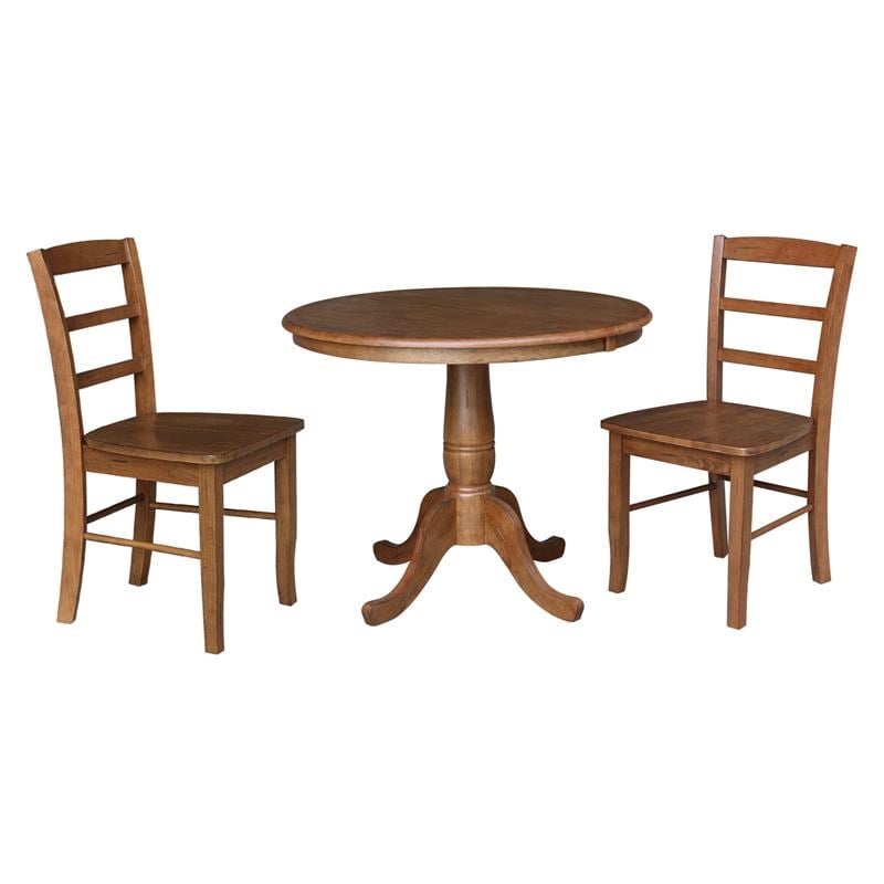 36 in. Wood Dining Table with 2 Madrid Ladderback Chairs in Distressed Oak
