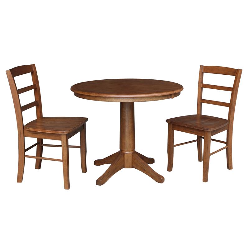 36 in. Wood Dining Table with 2 Madrid Ladderback Chairs in Distressed Oak