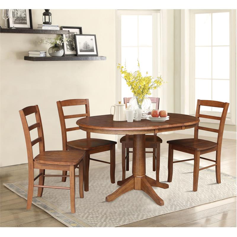 36 in. Wood Dining Table with 4 Madrid Ladderback Chairs in Distressed Oak