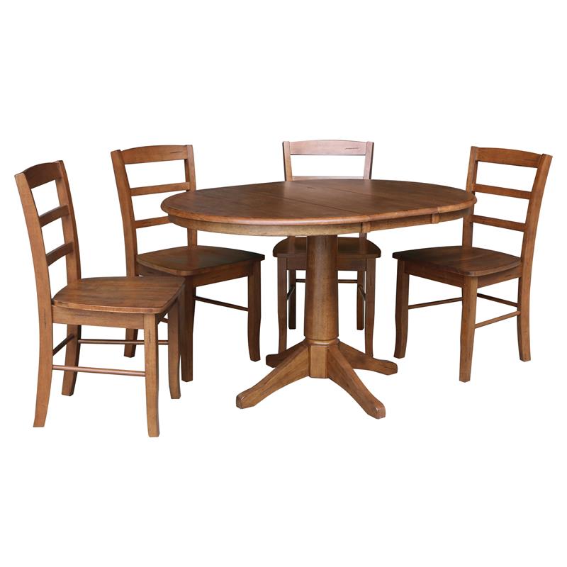 36 in. Wood Dining Table with 4 Madrid Ladderback Chairs in Distressed Oak