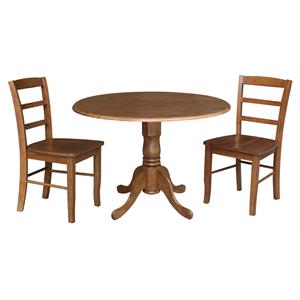 42 in. Wood Dining Table with 2 Madrid Ladderback Chairs in Distressed Oak