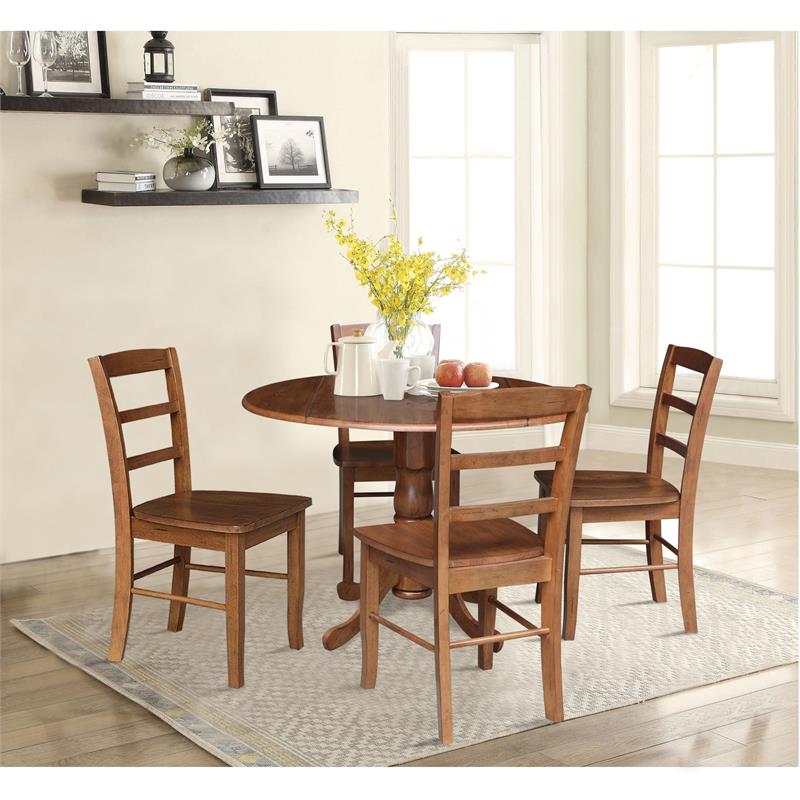42 in. Wood Dining Table with 4 Madrid Ladderback Chairs in Distressed Oak