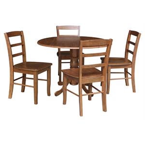 42 in. Wood Dining Table with 4 Madrid Ladderback Chairs in Distressed Oak