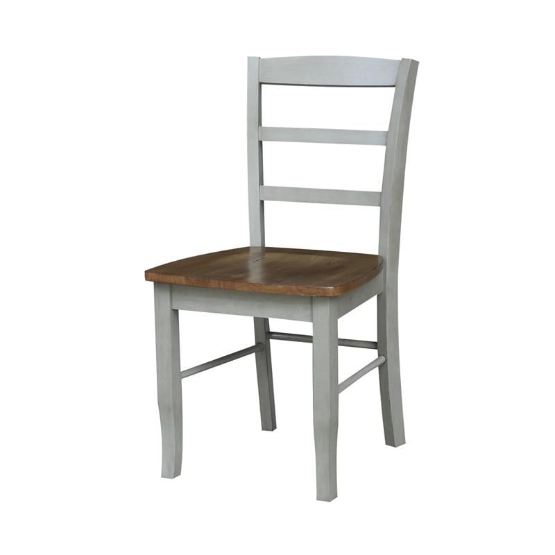 Wood Dining Table with 2 Madrid Ladderback Chairs in Distessed Hickory/Stone