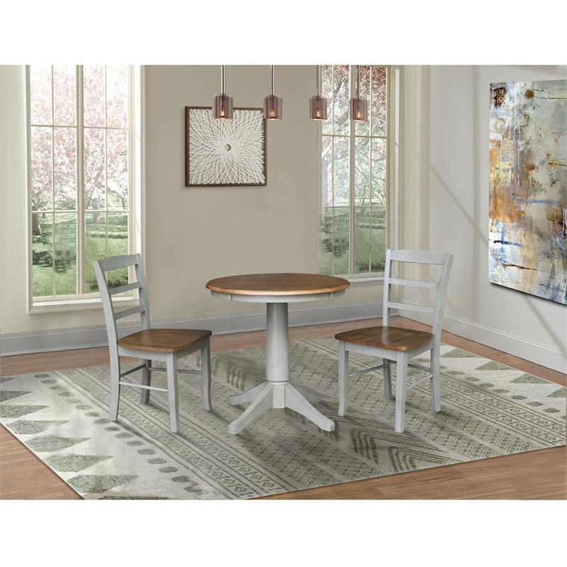 Wood Dining Table with 2 Madrid Ladderback Chairs in Distessed Hickory/Stone