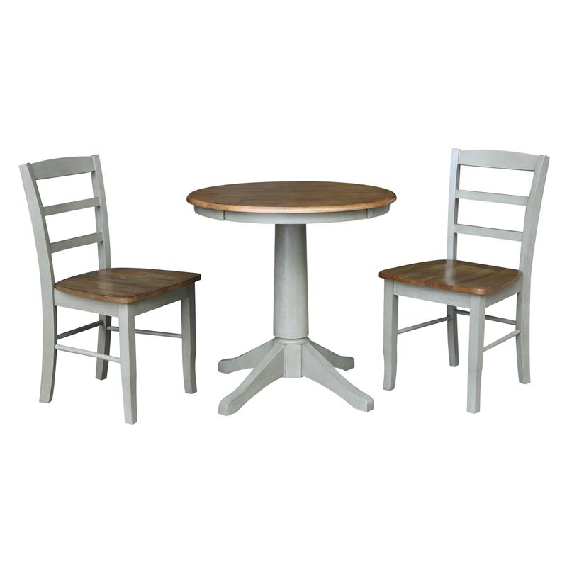 Wood Dining Table with 2 Madrid Ladderback Chairs in Distessed Hickory/Stone