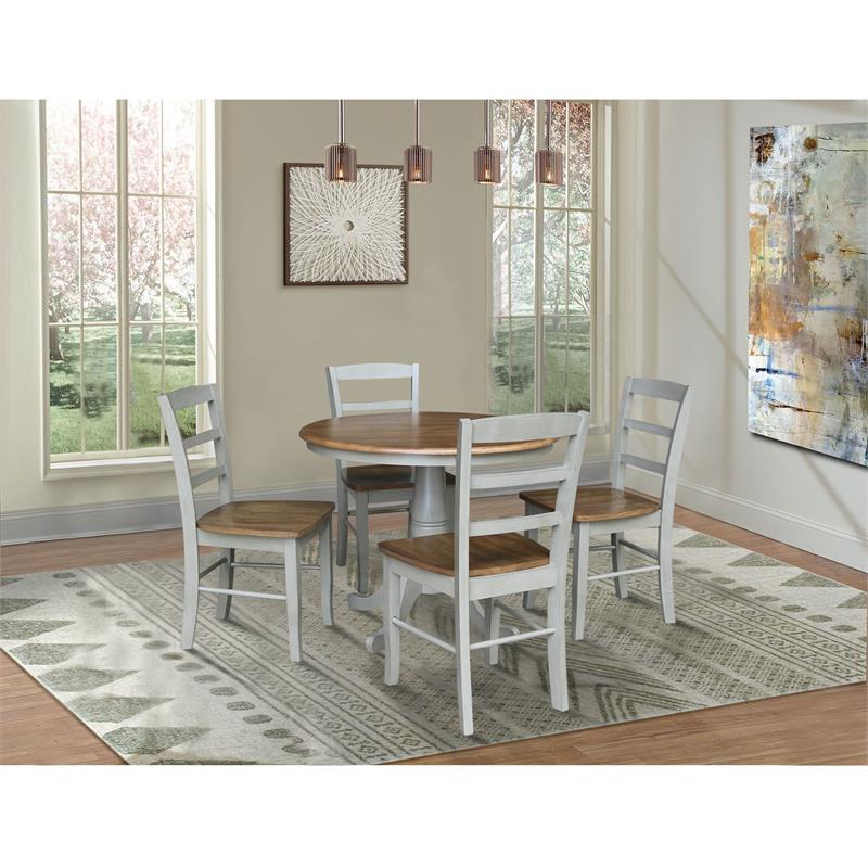Wood Dining Table with 4 Madrid Ladderback Chairs in Distressed Hickory/Stone