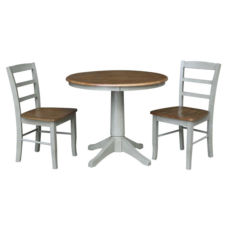 Wood Dining Table with 2 Madrid Ladderback Chairs in Distressed Hickory/Stone