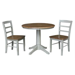 Wood Dining Table with 2 Madrid Ladderback Chairs in Distressed Hickory/Stone