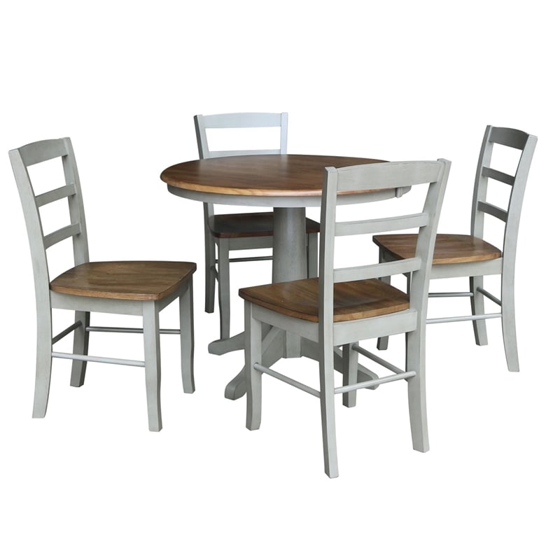 Wood Dining Table with 4 Madrid Ladderback Chairs in Distressed Hickory/Stone
