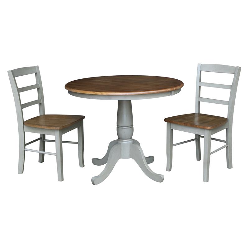 Wood Dining Table with 2 Madrid Ladderback Chairs in Distressed Hickory/Stone