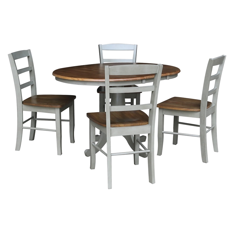 Wood Dining Table with 4 Madrid Ladderback Chairs in Distressed Hickory/Stone