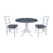 42 in. Wood Dining Table with 2 Madrid Ladderback Chairs in White/Heather Gray
