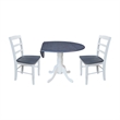 42 in. Wood Dining Table with 2 Madrid Ladderback Chairs in White/Heather Gray