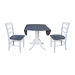 42 in. Wood Dining Table with 2 Madrid Ladderback Chairs in White/Heather Gray