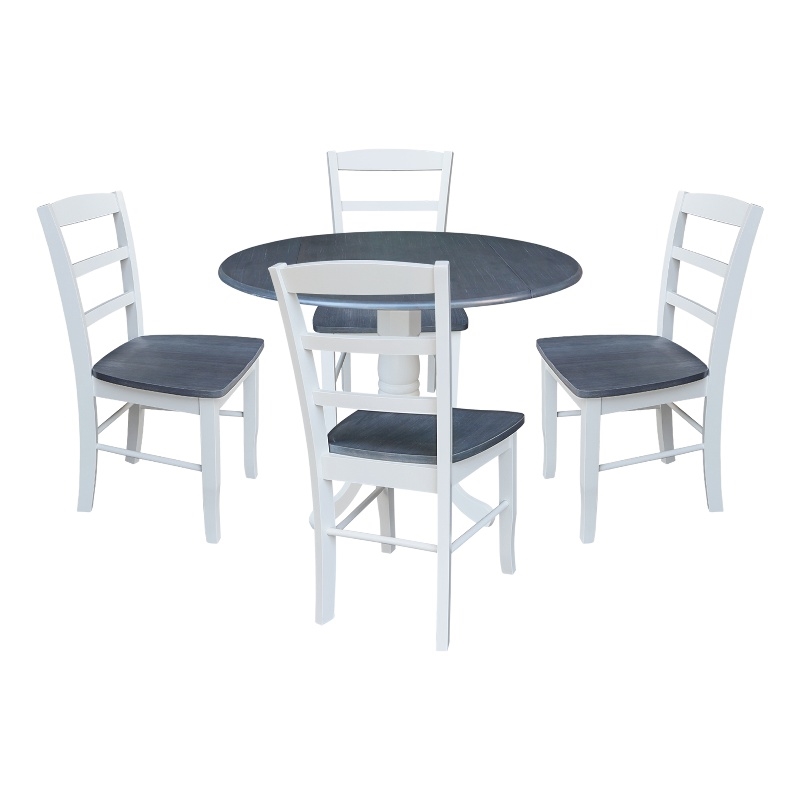 42 in. Wood Dining Table with 4 Madrid Ladderback Chairs in White/Heather Gray