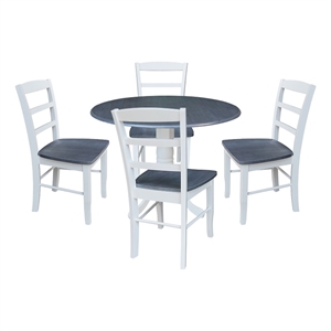 42 in. Wood Dining Table with 4 Madrid Ladderback Chairs in White/Heather Gray