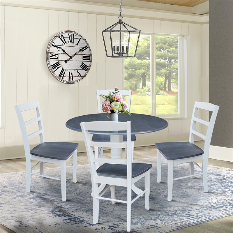 42 in. Wood Dining Table with 4 Madrid Ladderback Chairs in White/Heather Gray