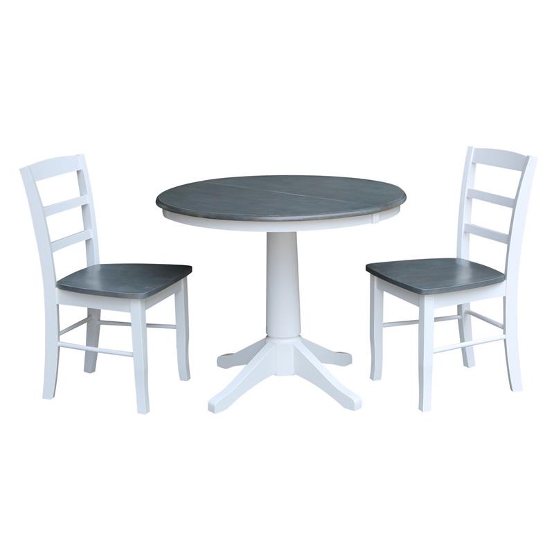 36 in. Wood Dining Table with 2 Madrid Ladderback Chairs in White/Heather Gray