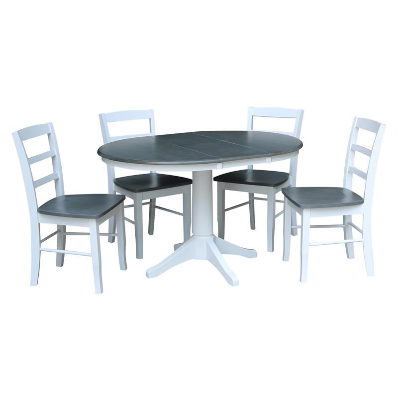 36 in. Wood Dining Table with 4 Madrid Ladderback Chairs in White/Heather Gray