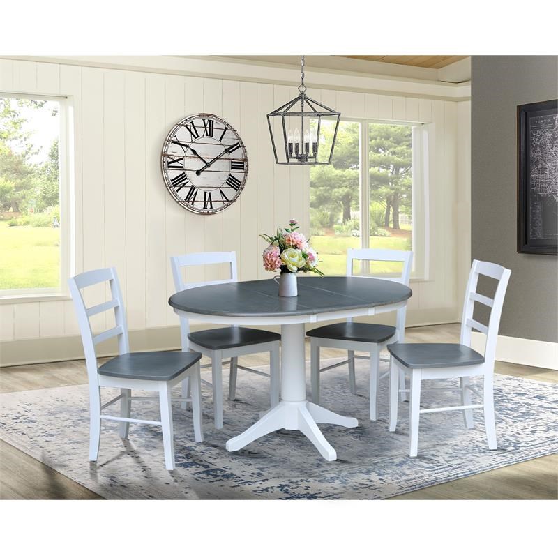 36 in. Wood Dining Table with 4 Madrid Ladderback Chairs in White/Heather Gray