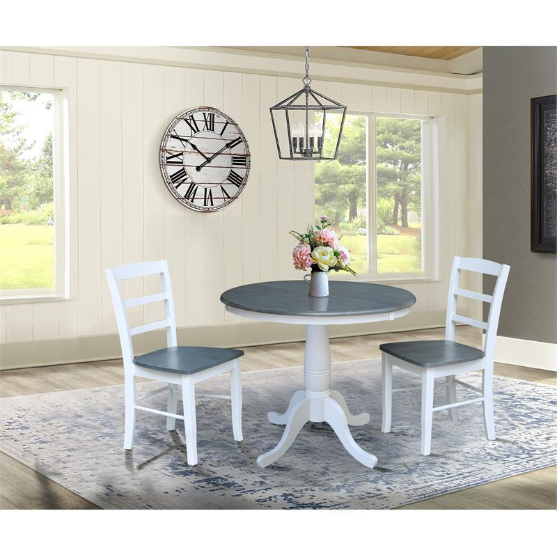 36 in. Wood Dining Table with 2 Madrid Ladderback Chairs in White/Heather Gray