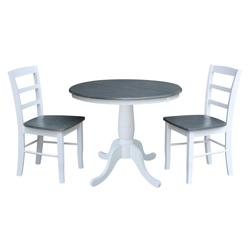 36 in. Wood Dining Table with 2 Madrid Ladderback Chairs in White/Heather Gray