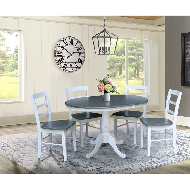 36 in. Wood Dining Table with 4 Madrid Ladderback Chairs in White/Heather Gray