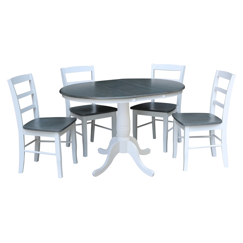 36 in. Wood Dining Table with 4 Madrid Ladderback Chairs in White/Heather Gray