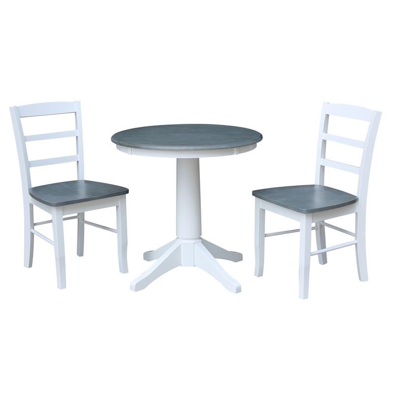 30 in. Wood Dining Table with 2 Madrid Ladderback Chairs in White/Heather Gray