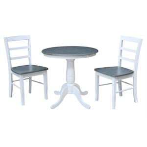 30 in. Wood Dining Table with 2 Madrid Ladderback Chairs in White/Heather Gray