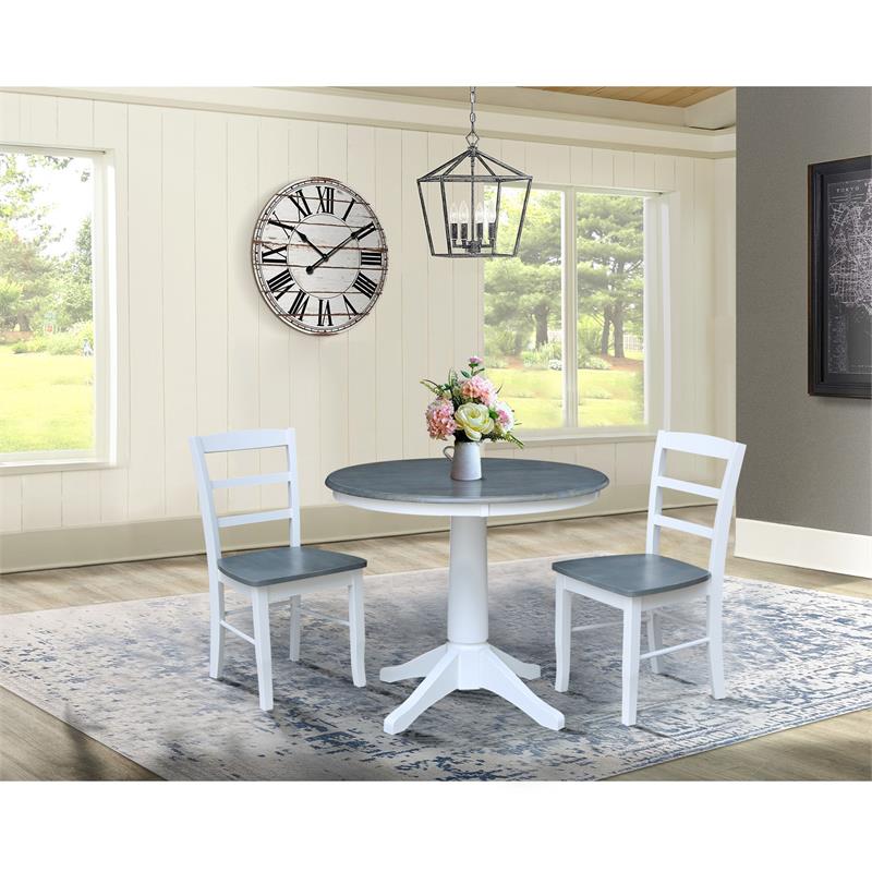 36 in. Wood Dining Table with 2 Madrid Ladderback Chairs in White/Heather Gray