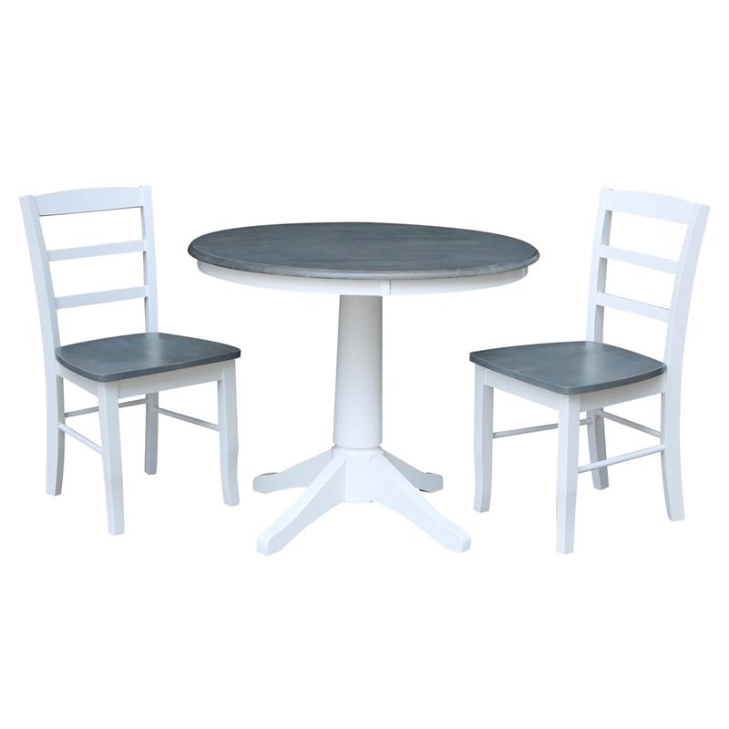 36 in. Wood Dining Table with 2 Madrid Ladderback Chairs in White/Heather Gray