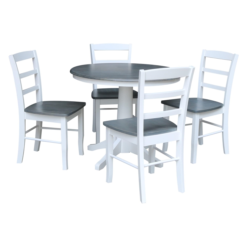 36 in. Wood Dining Table with 4 Madrid Ladderback Chairs in White/Heather Gray